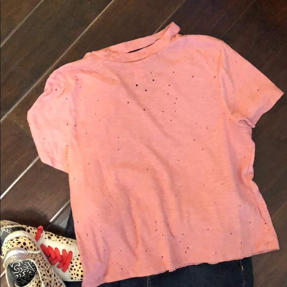 Dusty pink distressed t shirt - Picture 5 of 5